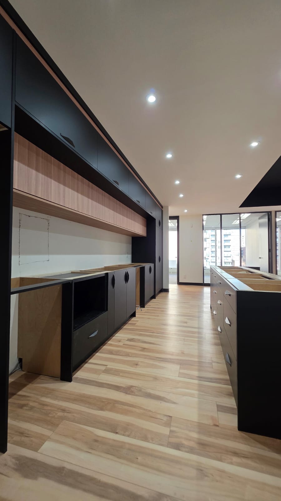 Black & Oak Cabinet Installation