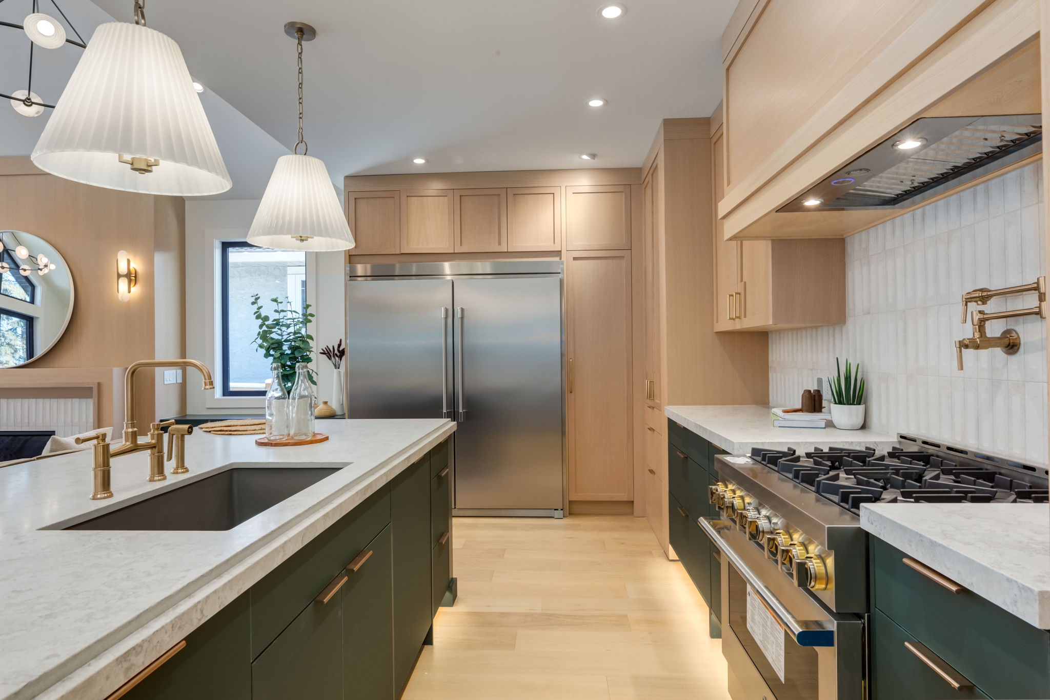 Calgary Green & White Oak Kitchen